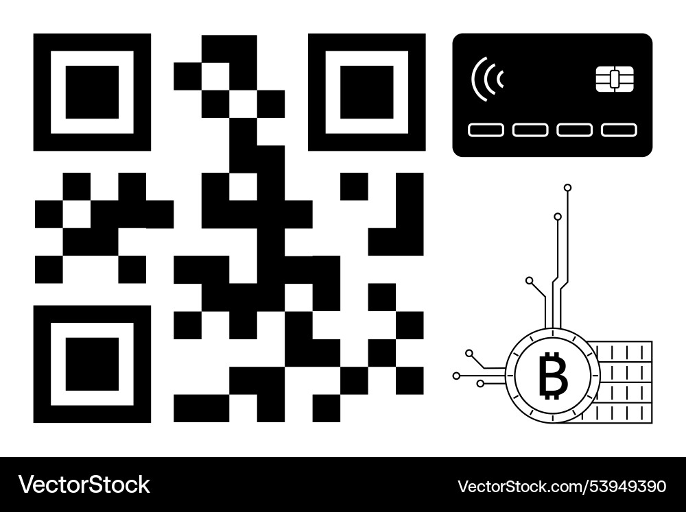 Qr code with bitcoin and credit card Vector Image