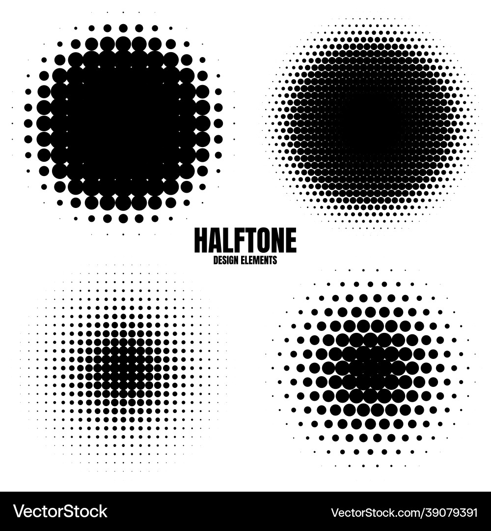 Circle halftone design elements with black dots vector image