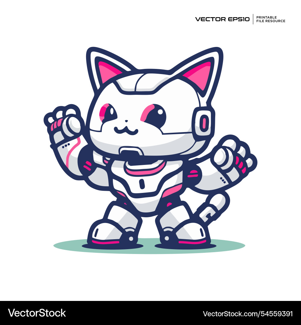 Cute robot cat futuristic character mascot logo Vector Image