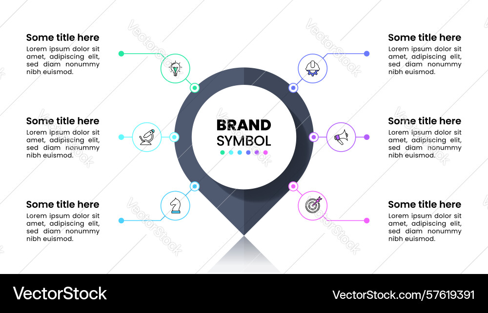 Infographic template pointer with 6 icons and text Infographic template pointer with 6 icons and text vector image