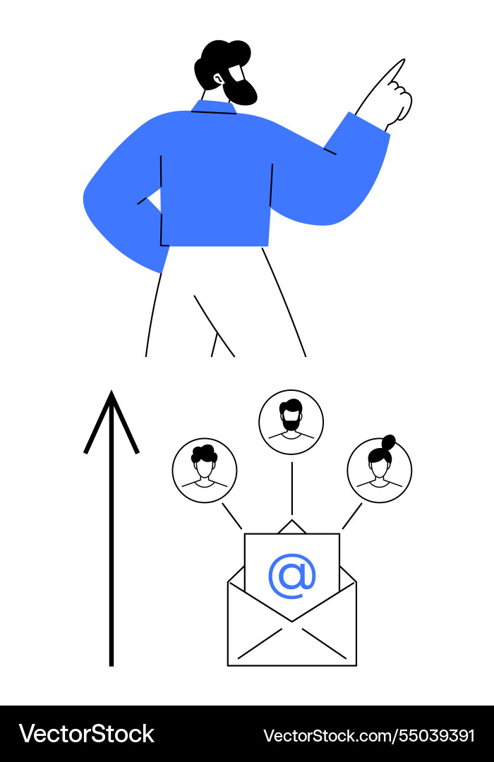 Man pointing upward with email envelope connecting Man pointing upward with email envelope connecting vector image