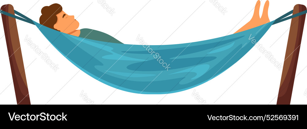 Man relaxing lying on hammock between two palm Man relaxing lying on hammock between two palm Vector Image