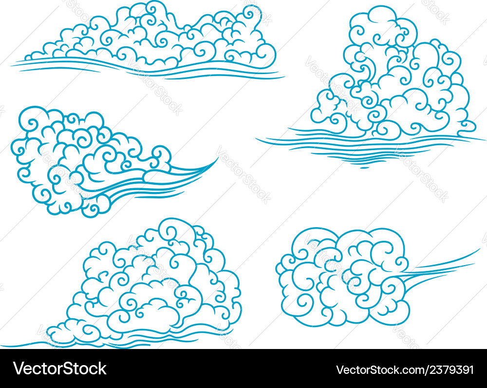 Retro Swirl Clouds Set Vector Image