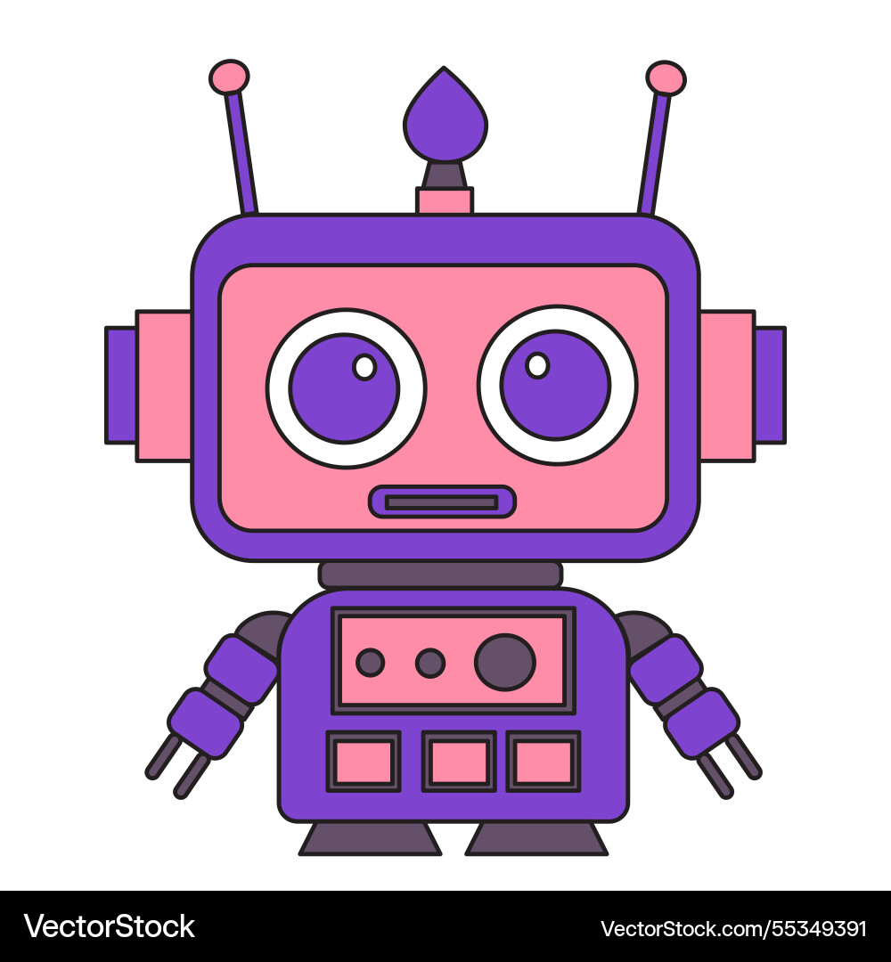 Robot android in doodle style isolated vector image