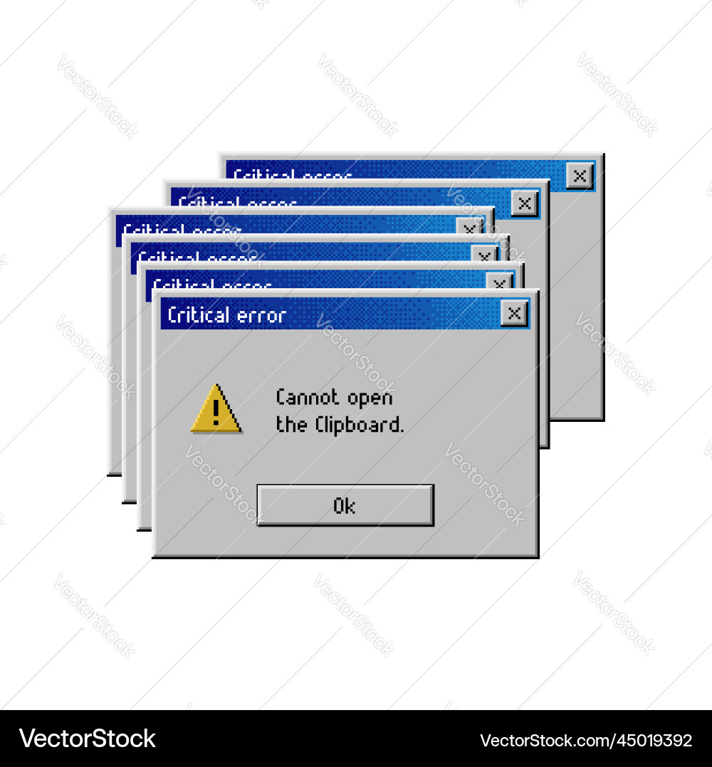 Error window cannot open clipboard popup message vector image