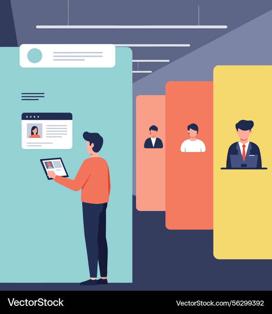 Man using tablet for identity verification Vector Image