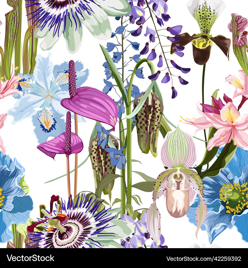 Tropical Passionflower Pattern Vector Image