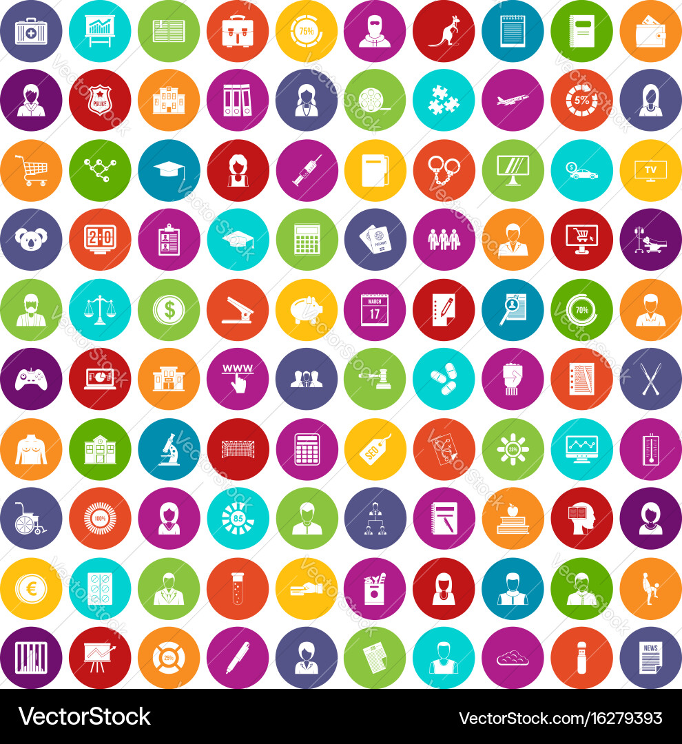 100 statistic data icons set color vector image