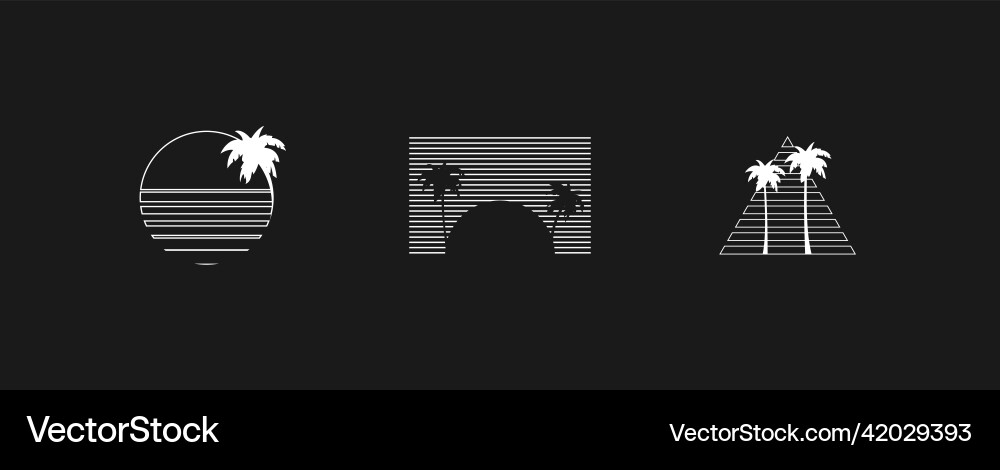 Set of retrowave design elements linear style vector image