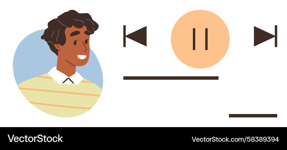 Smiling User with Media Controls Vector Image