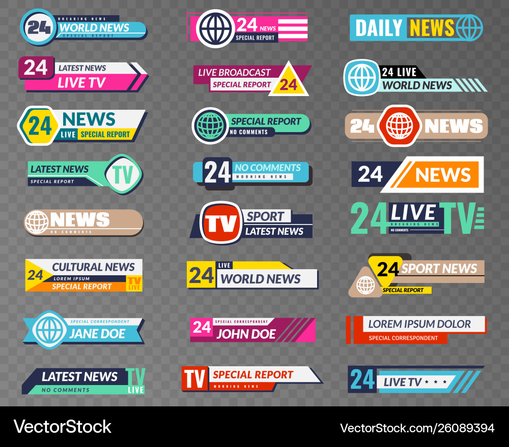 Tv banners broadcasting graphic interface Tv banners broadcasting graphic interface vector image