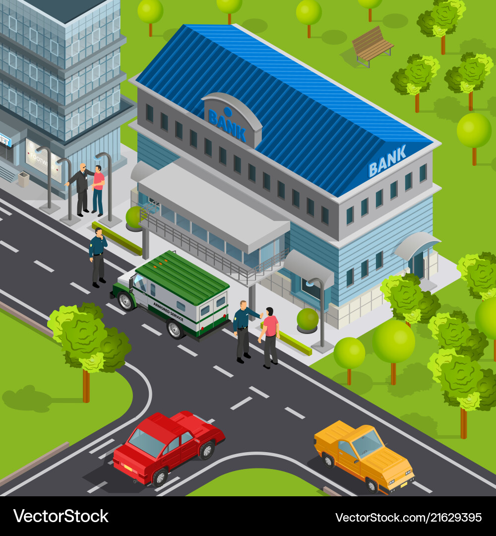 City bank isometric composition City bank isometric composition vector image
