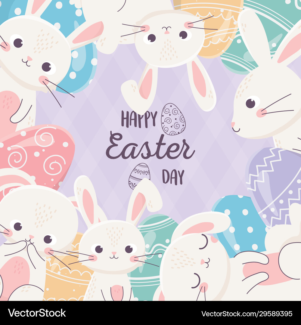 Cute Rabbits and Easter Eggs Royalty Free Vector Image