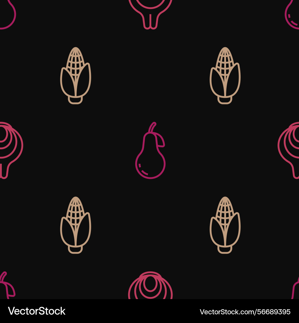 Set line onion corn and pear on seamless pattern Set line onion corn and pear on seamless pattern vector image