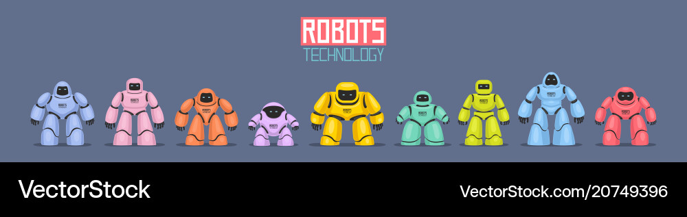Background of colorful different robots vector image