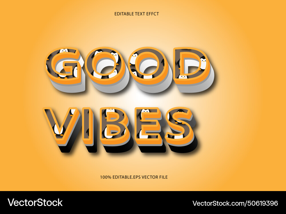 Good vibes editable text effect 3d emboss Vector Image