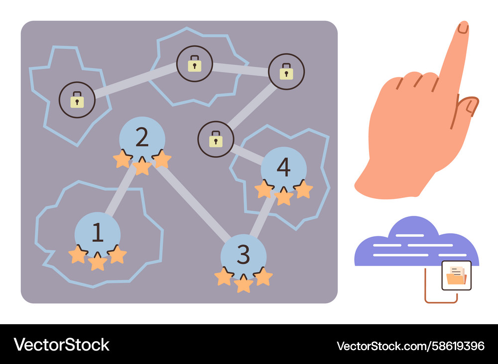 Interactive digital progress map with cloud Vector Image