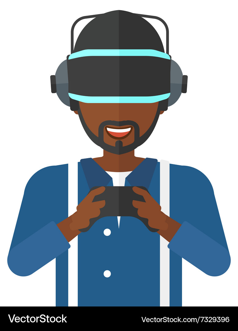 Man in oculus rift and console hands Vector Image