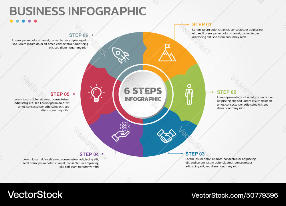 Visual data presentation cycle diagram with 6 Visual data presentation cycle diagram with 6 vector image
