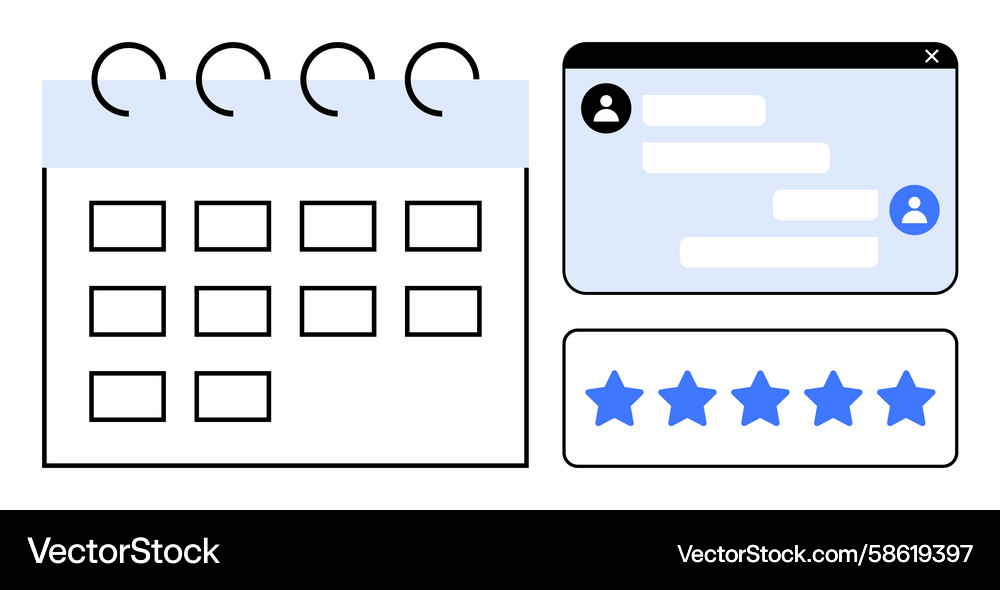 Calendar chat window and rating feature Calendar chat window and rating feature Vector Image