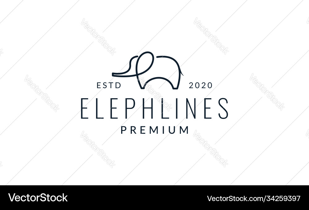 Cute Line Elephant Logo Vector Image