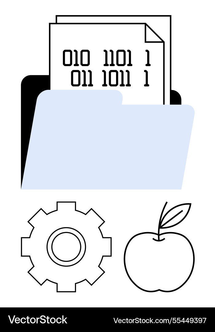 File folder with binary data gear for development Vector Image
