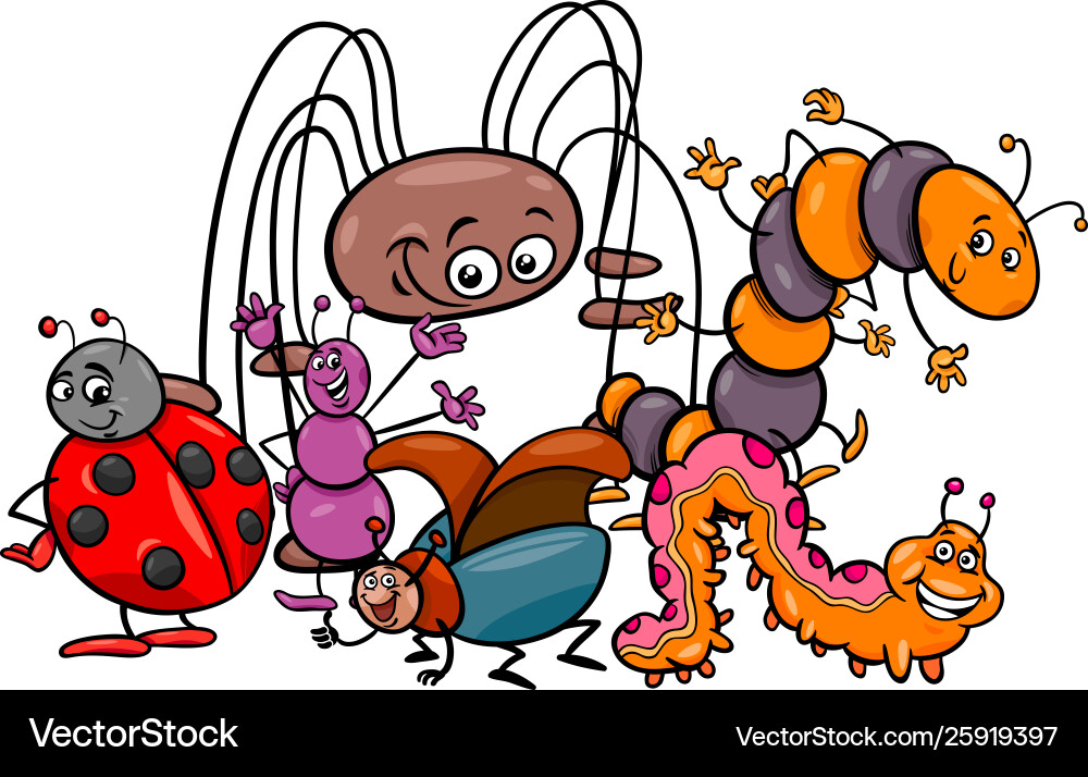 Funny insects cartoon characters group Vector Image
