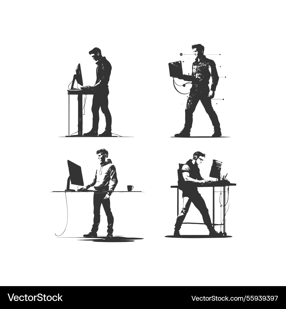 Set of silhouettes programmer with different Set of silhouettes programmer with different vector image