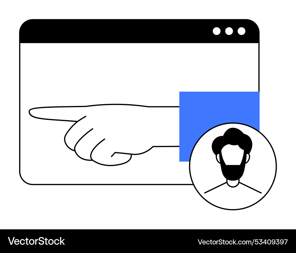 Webbrowserfenster mit Zeigerhand und Benutzer Webbrowserfenster mit Zeigerhand und Benutzer vektorbild