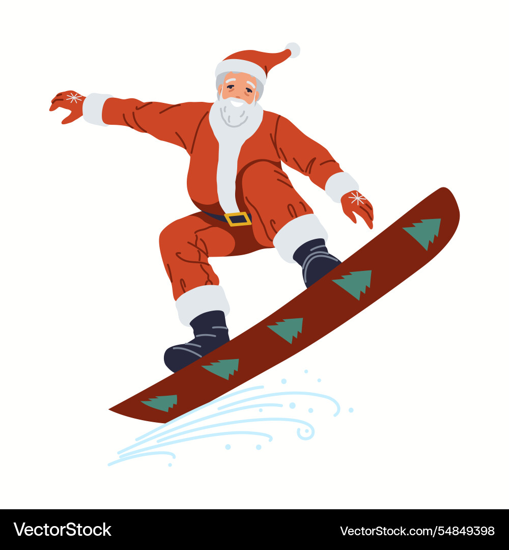 Joyful santa claus ride skateboard flat Joyful santa claus ride skateboard flat vektorbild