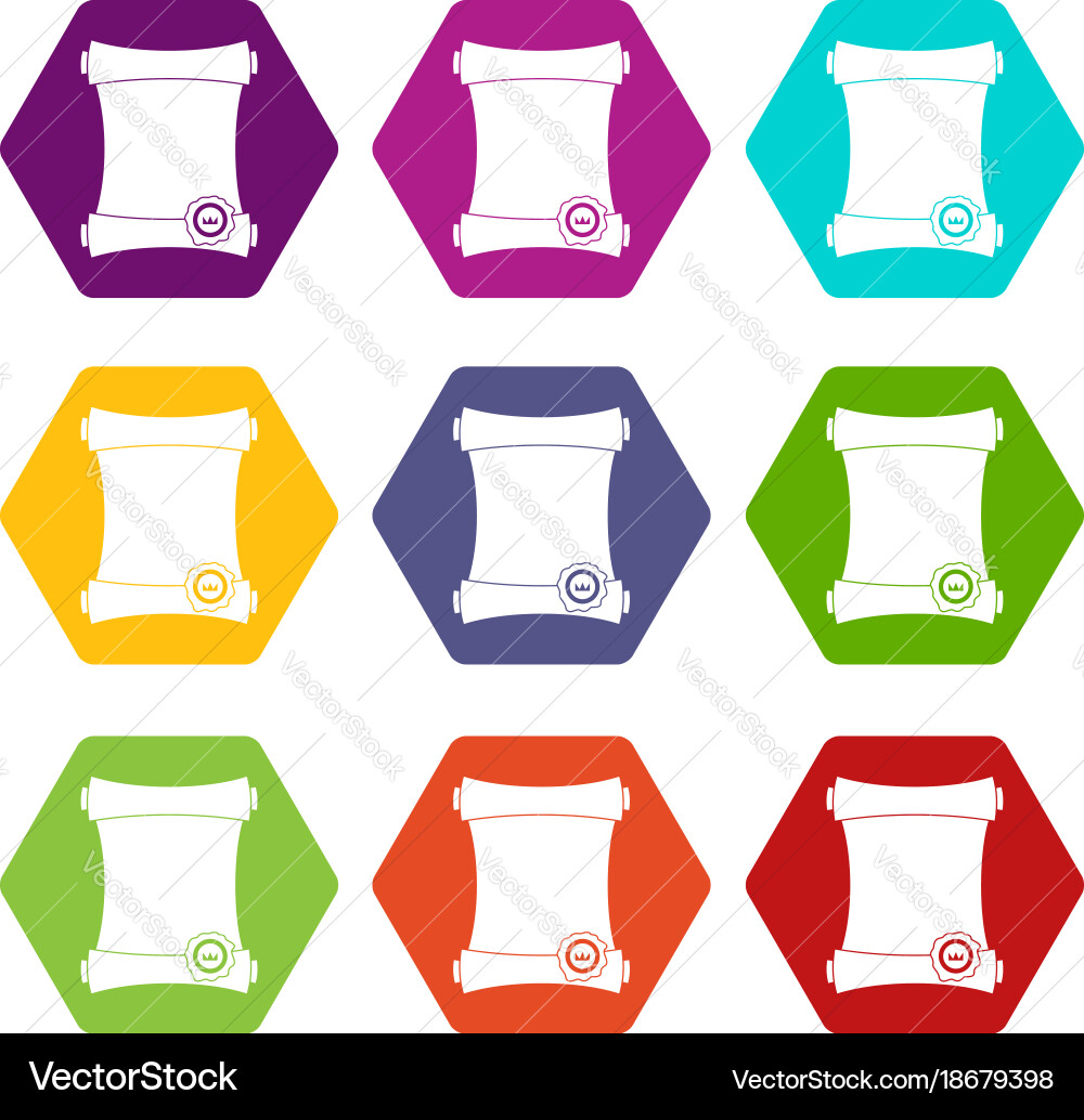 Paper scroll with wax seal icon set color vector image