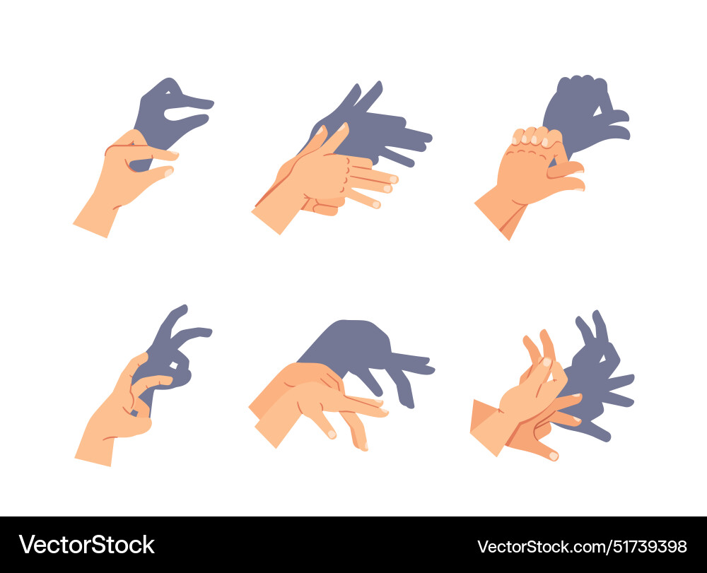 Set of hands creating different shadow puppets Set of hands creating different shadow puppets vector image