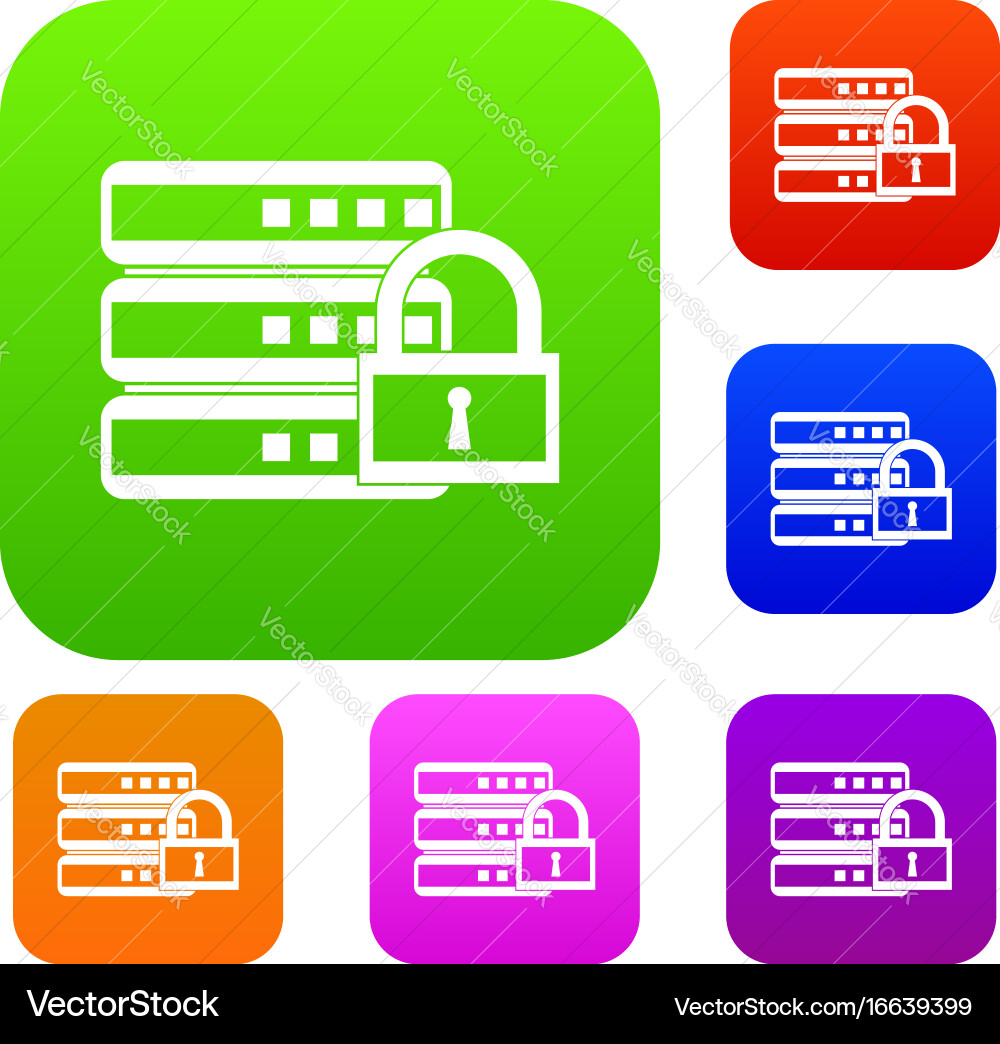 Database with padlock set collection Vector Image