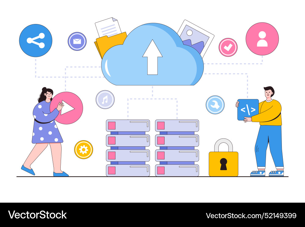 Flat business technology file upload on cloud Flat business technology file upload on cloud vector image