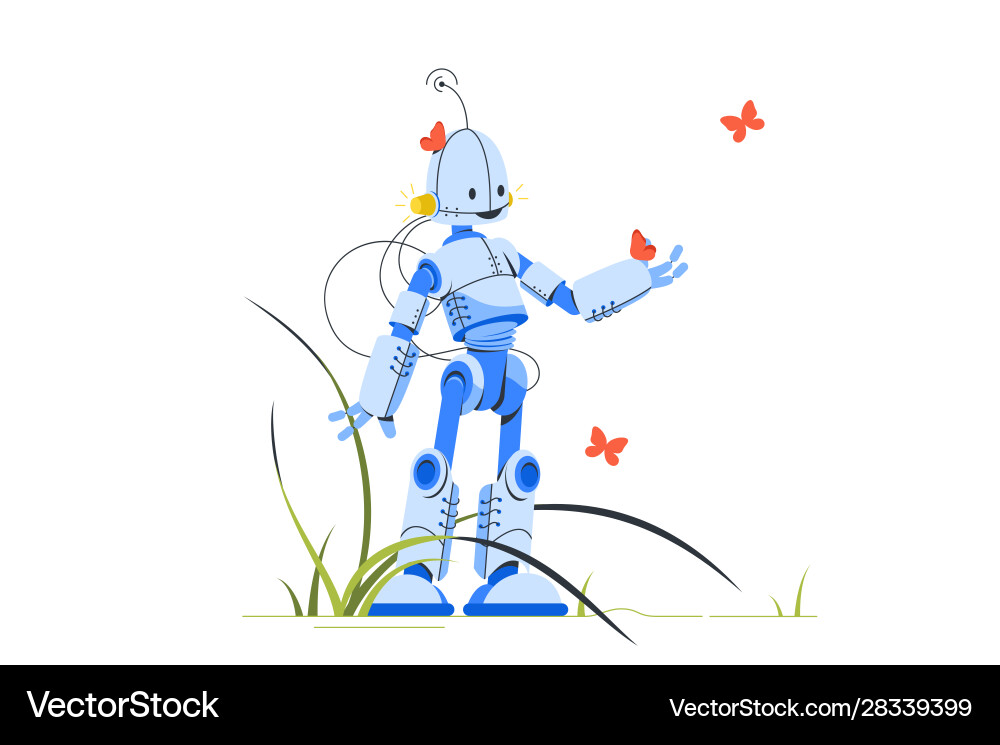Glücklicher humanoider Roboter in der Mitte stehend Vektorbild