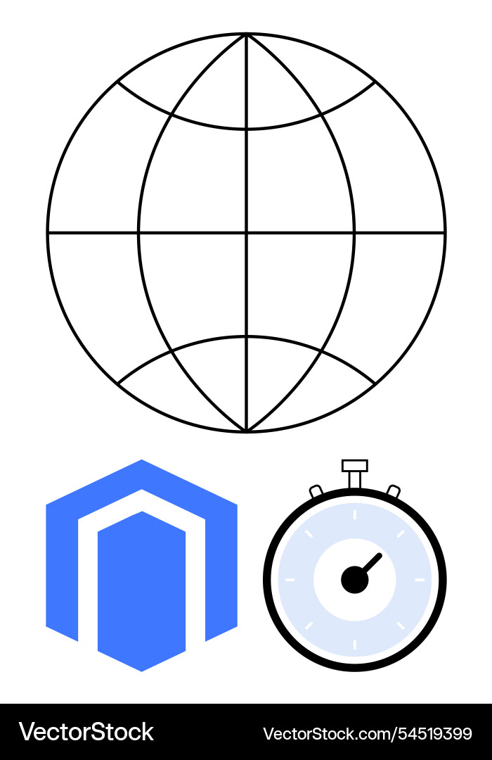 Global grid hexagonal blockchain and stopwatch Global grid hexagonal blockchain and stopwatch vector image