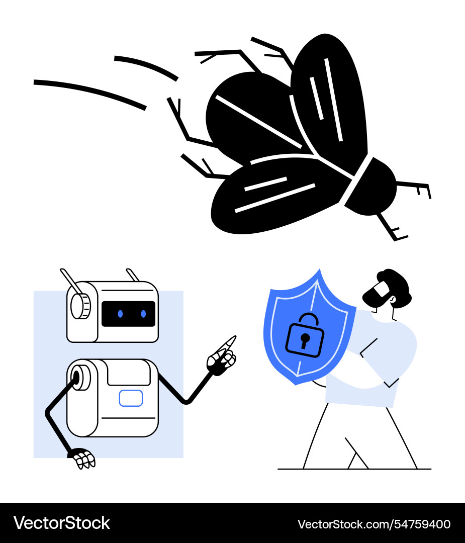 Cyber security concept with robot pointing shield Cyber security concept with robot pointing shield vector image