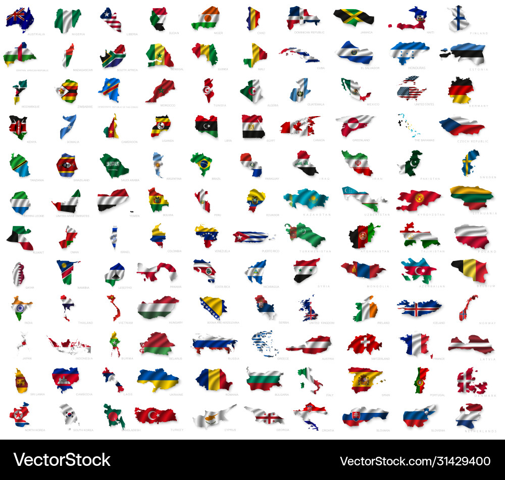 Global Map of Countries and Flags Vector Image