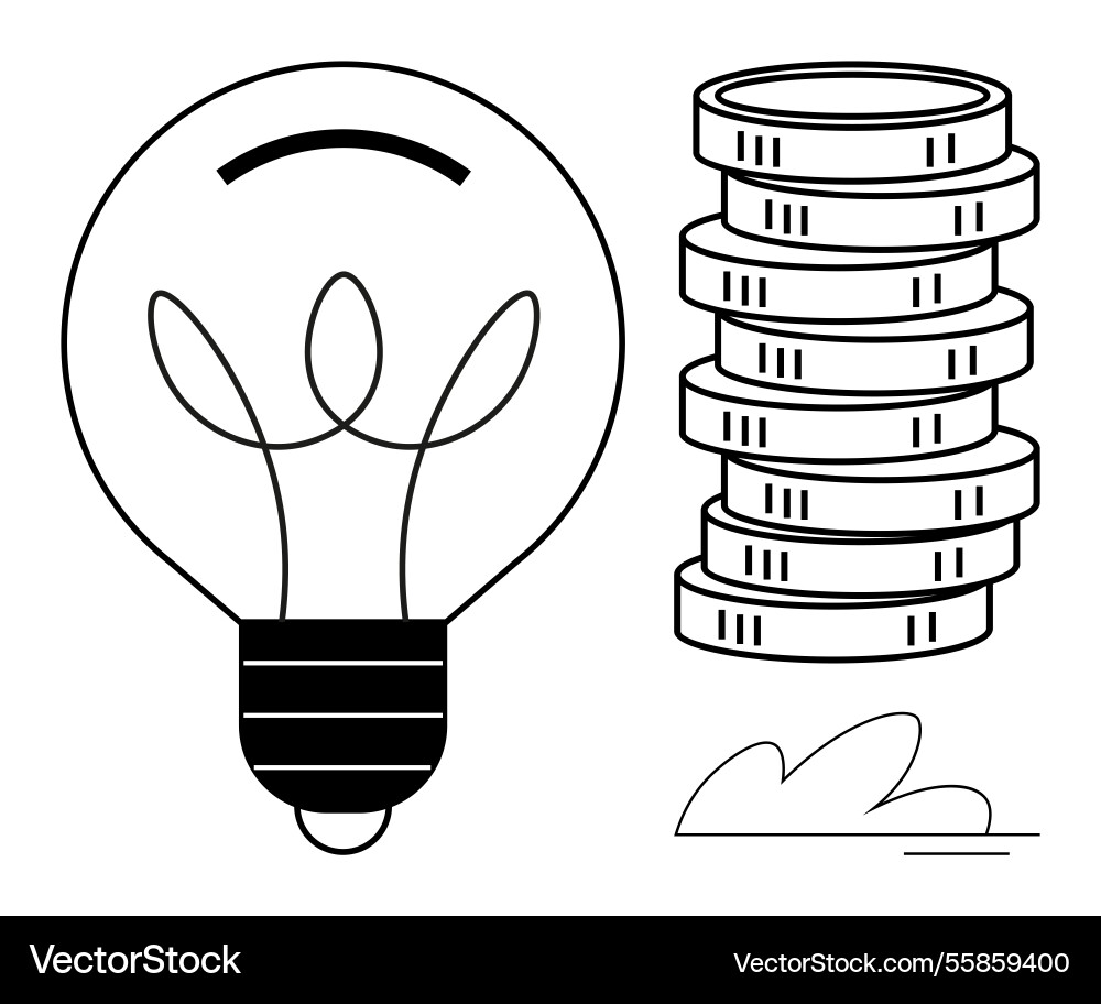 Lightbulb with plant inside and stack of coins Vector Image