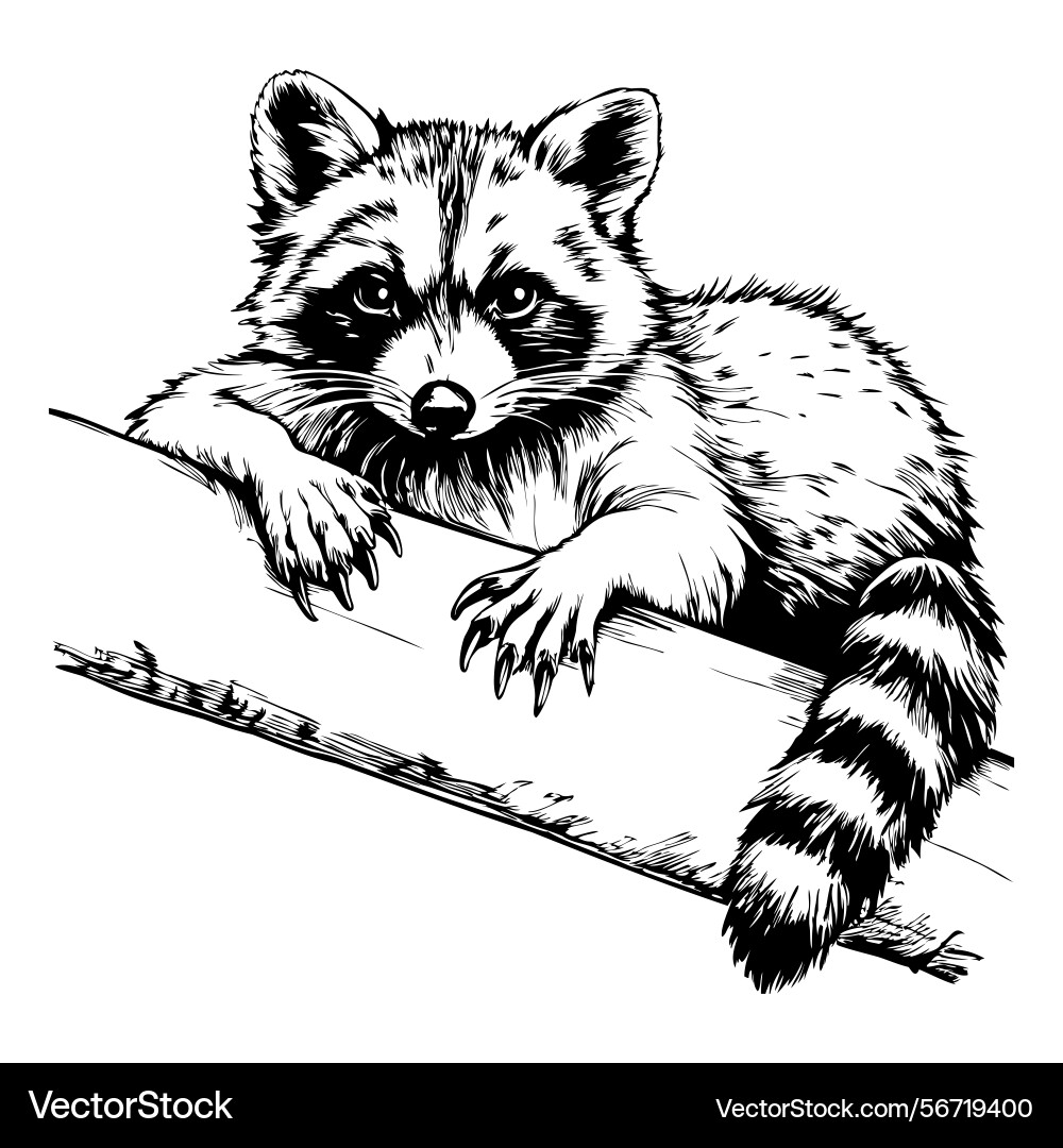 Raccoon lying on a tree branch with curious Vector Image