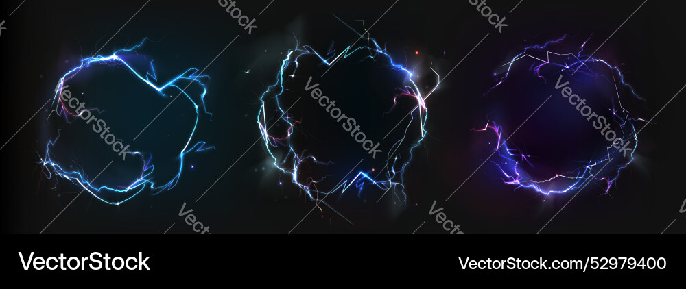 Round lightning frames set on black background vector image