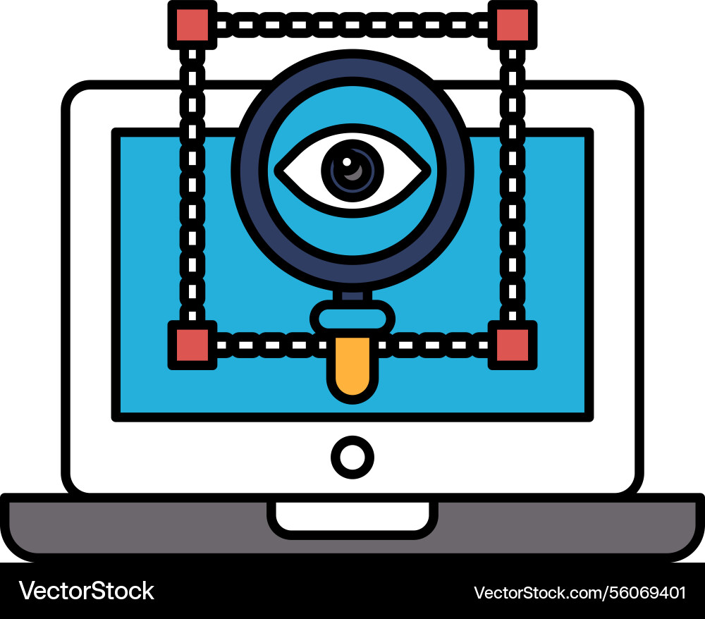 A computer monitor with magnifying glass A computer monitor with magnifying glass vector image