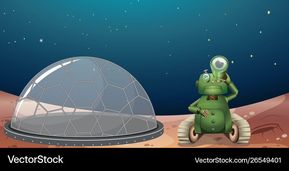 Alien robot on mars scene Vector Image