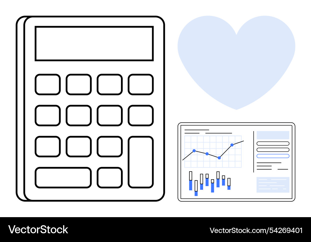 Calculator with heart and data charts symbolizing Calculator with heart and data charts symbolizing vector image