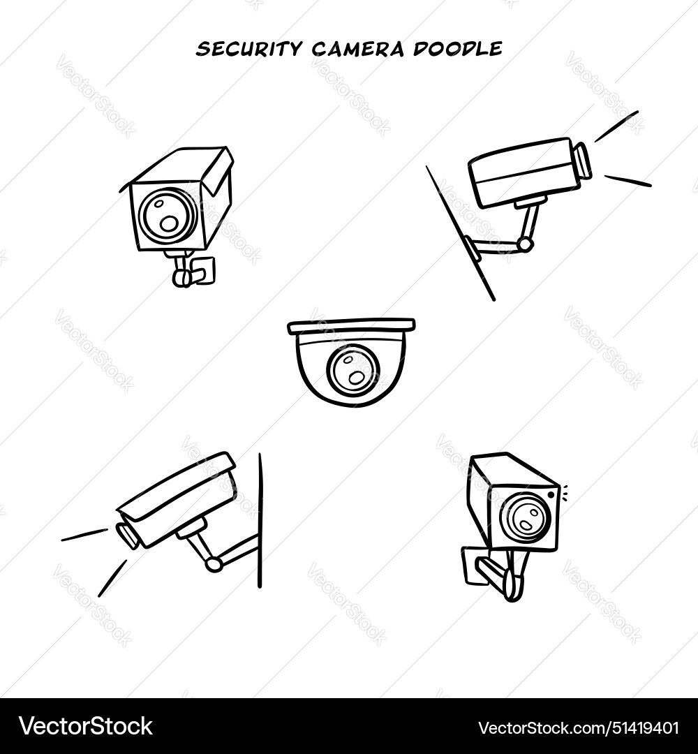 Cctv security camera surveillance doodle hand Vector Image