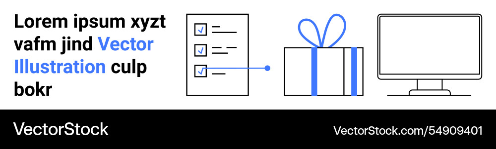 Checklist with a gift box and computer monitor Checklist with a gift box and computer monitor Vector Image