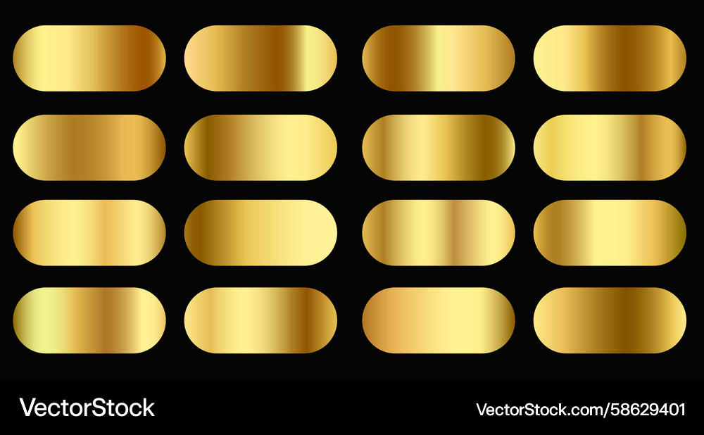 Collection of rounded gold gradient buttons Vector Image