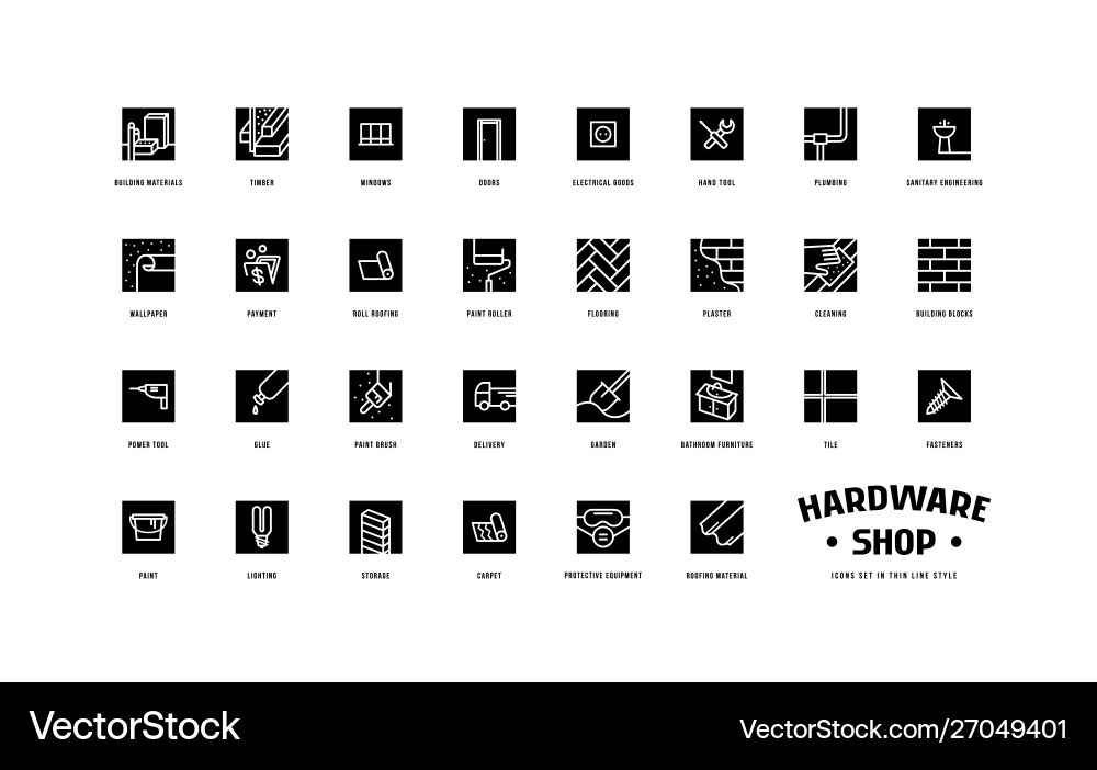 Hardware shop and building set square icons Hardware shop and building set square icons vector image