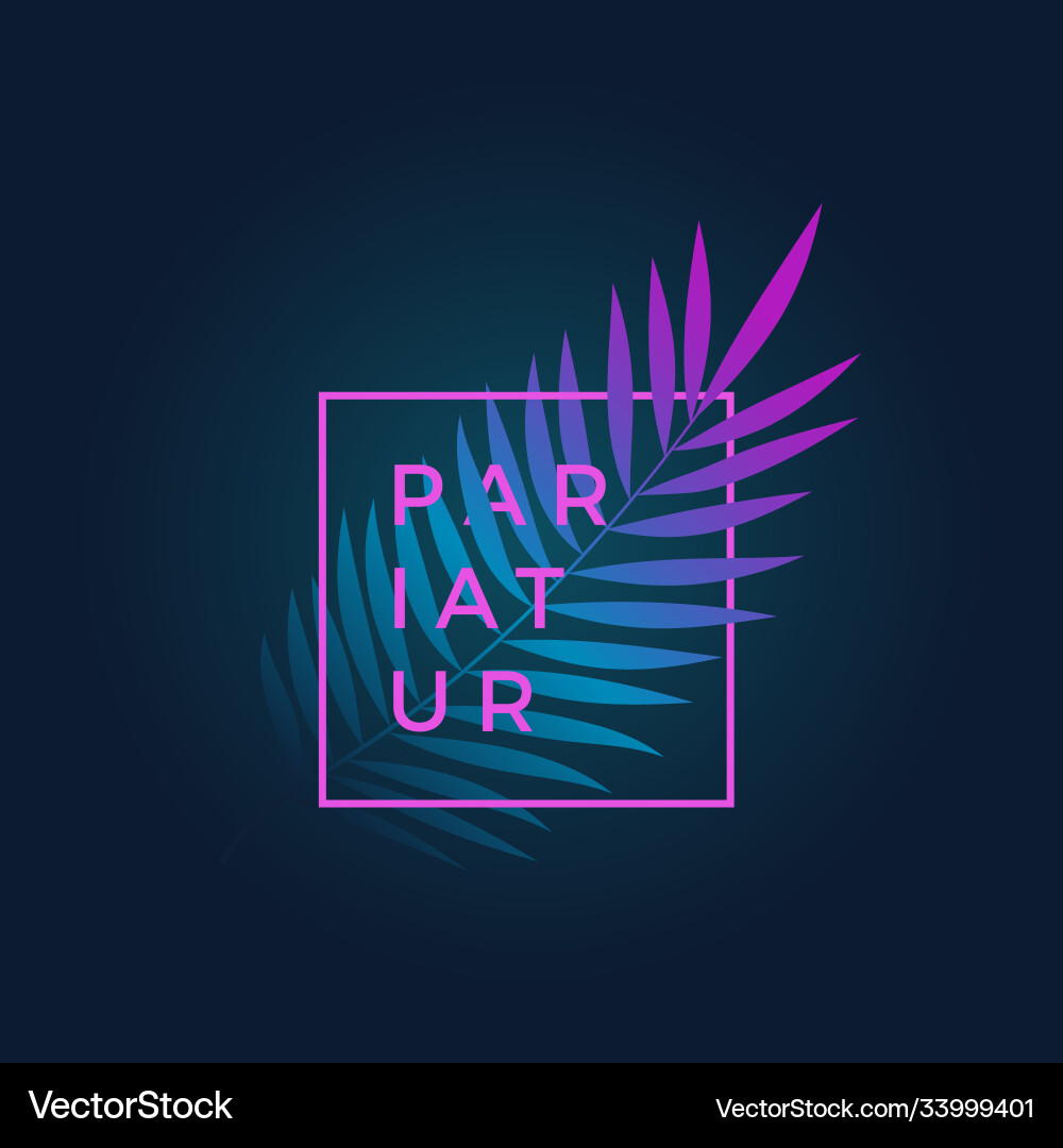 Neon gradient fern leaf in a frame with modern Neon gradient fern leaf in a frame with modern vector image