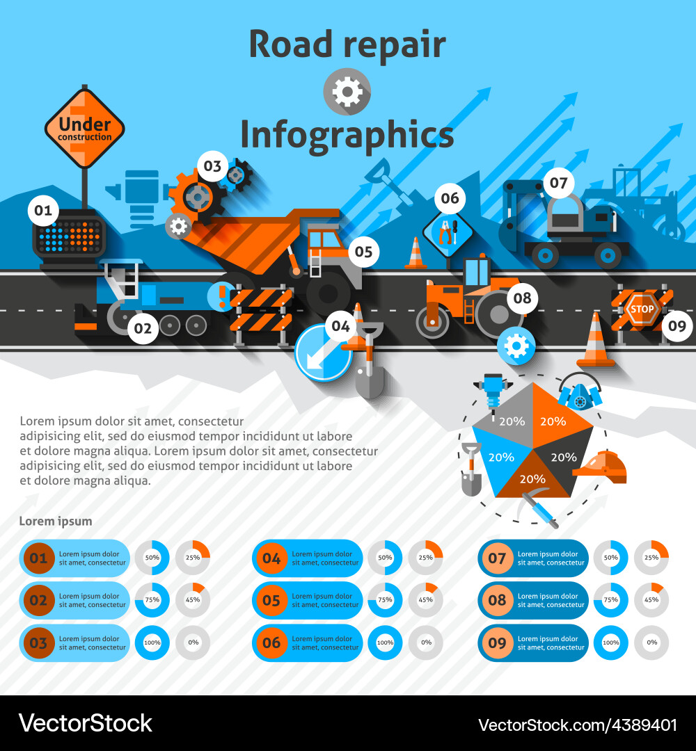 Road repair infographics Royalty Free Vector Image
